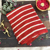 Vriksham Radish Red With Off White Striped Print Ajrakh Modal Silk Saree-VS4667